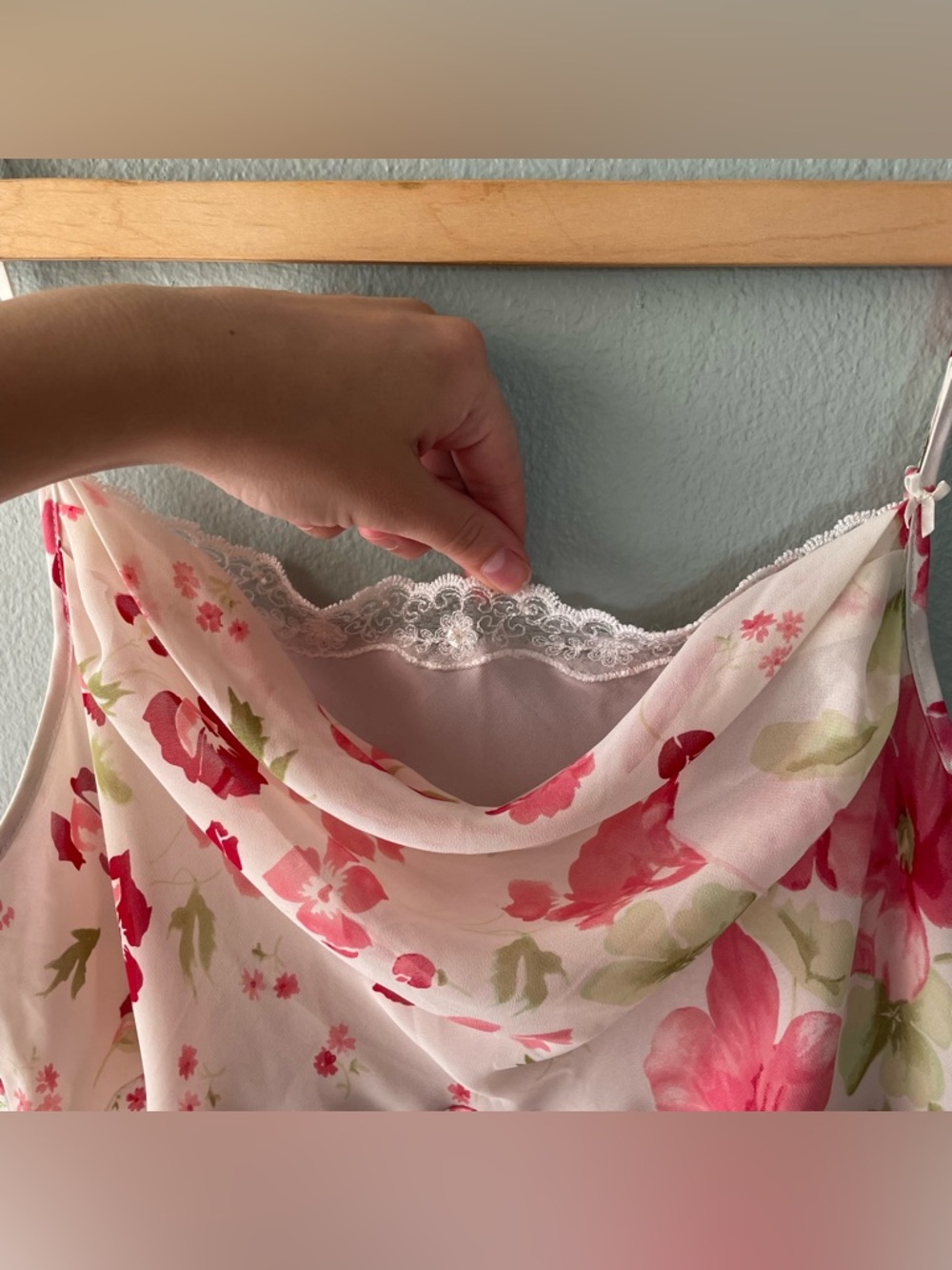 delicates Pink and Green Floral Satin Slip Chemise - Picture 5 of 12